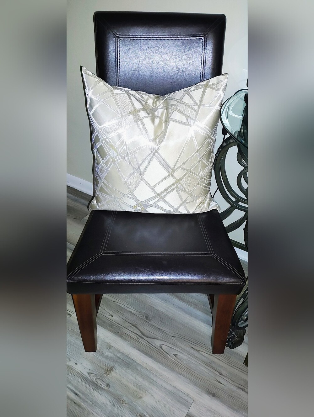 Pair Of Cream Geometric Satin Decorative Throw Pillows - Home Accents